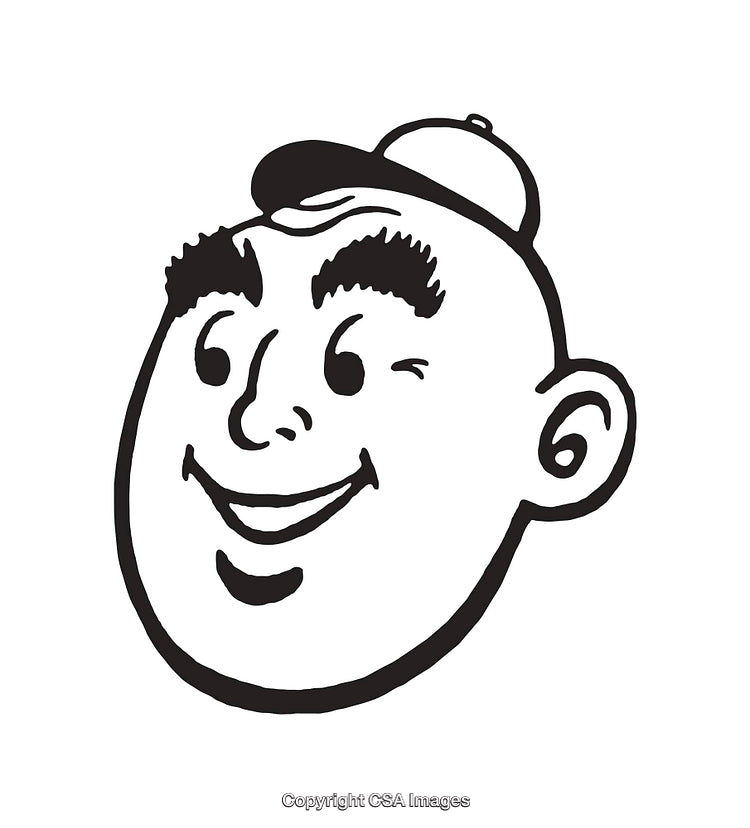 Smiling Cartoon Character Illustration in Black and White Style
