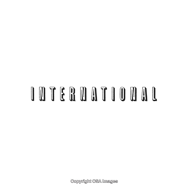 Stamped Typography Lettering Spelling International on a White Background