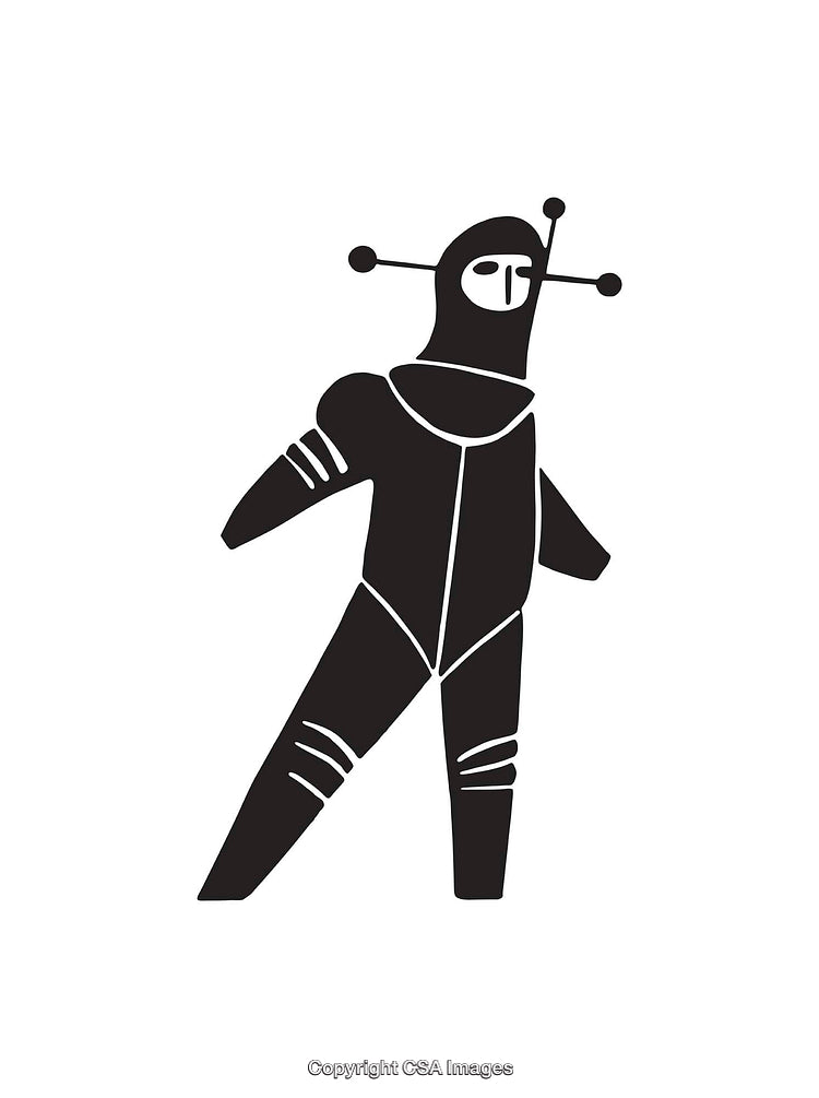 Minimalistic Black and White Icon of a Futuristic Astronaut Figure