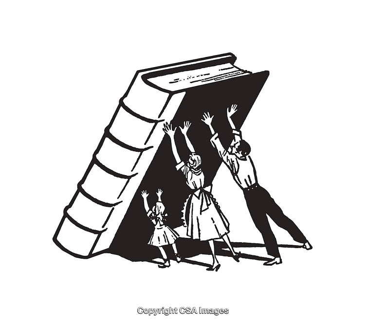 Family Lifting a Giant Book Symbolizing Knowledge and Unity