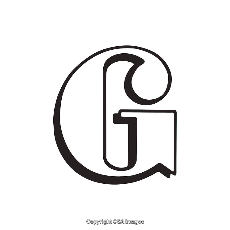 Elegant Stylized Letter G in Black and White Isolated on White Background