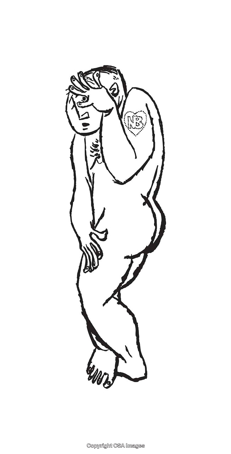 Black and White Line Drawing of a Gesture Figure with Tattoo