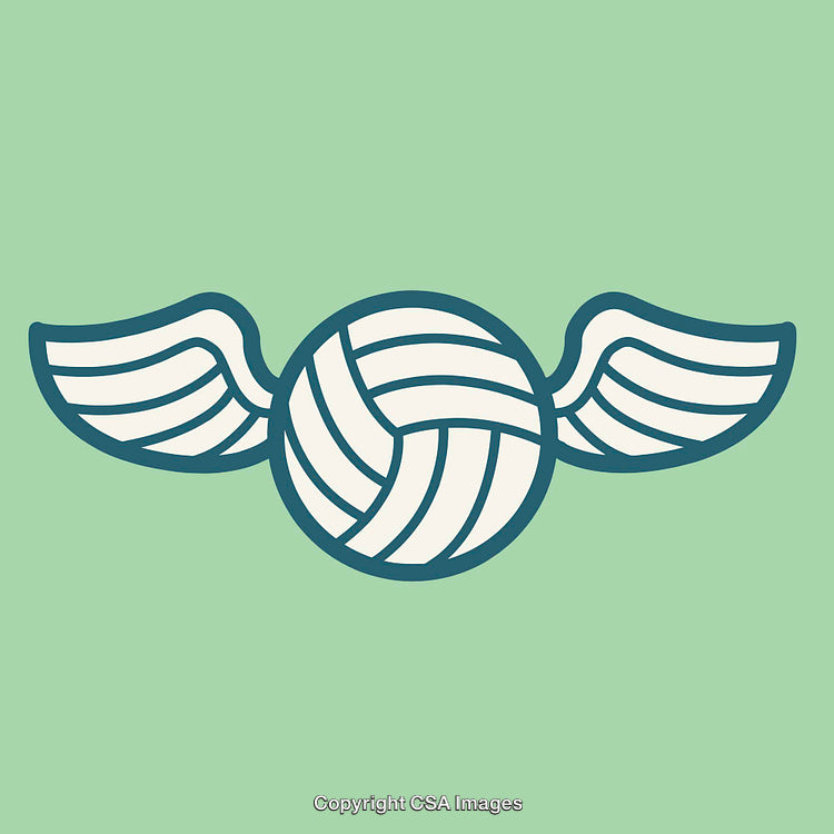 Flying Volleyball Icon with Stylish Wing Embellishment on Green Background