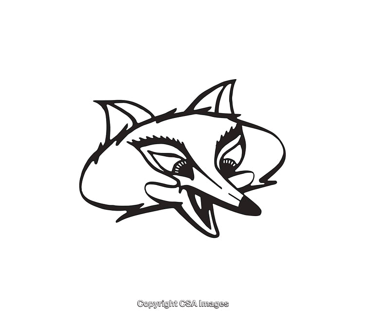 Black and White Illustration of a Smiling Cartoon Fox Face