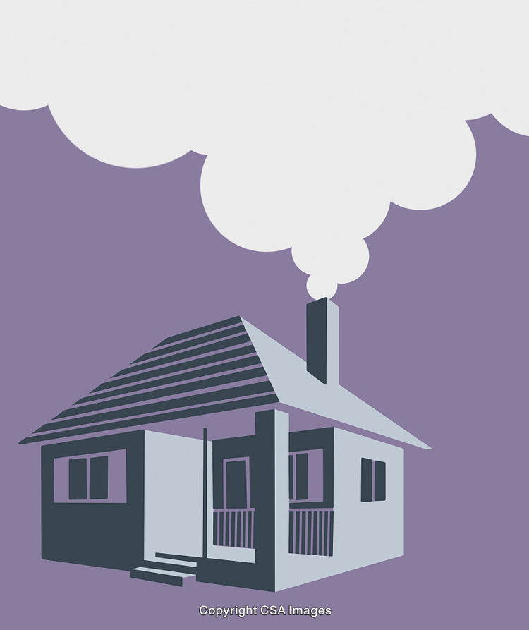 Cozy Home Illustration With Smoking Chimney on Purple Background
