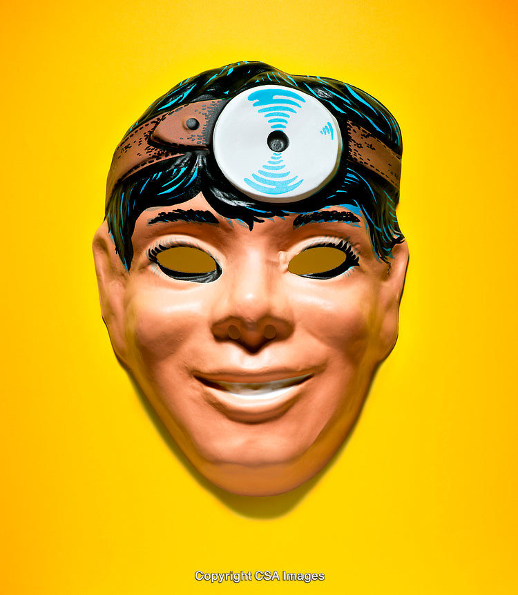 Retro Plastic Mask With Vintage Design On Bright Yellow Background