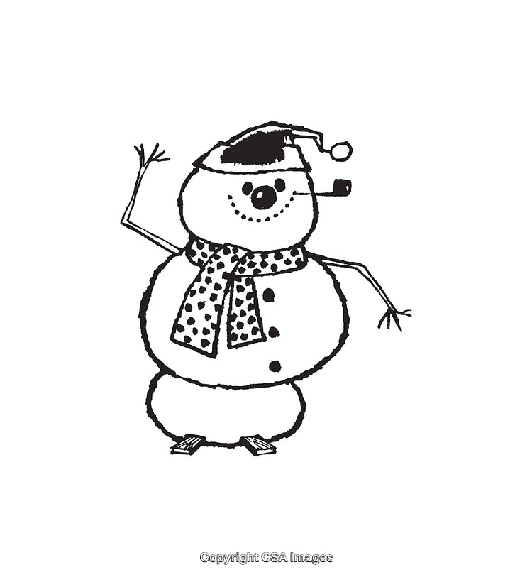 Hand-Drawn Snowman Line Art With Scarf and Hat