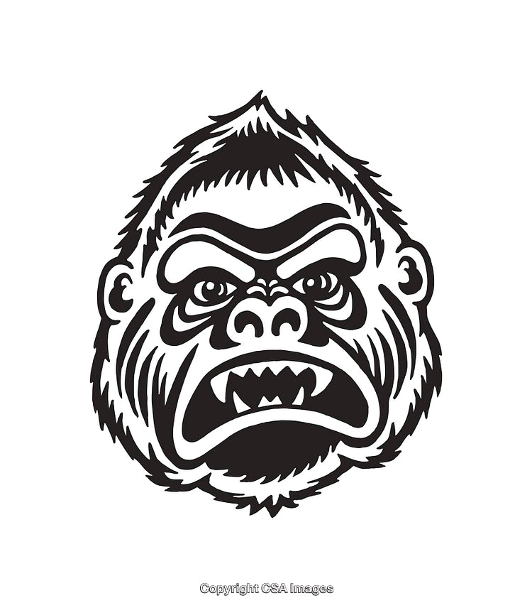 Black and White Angry Gorilla Face Line Art Illustration