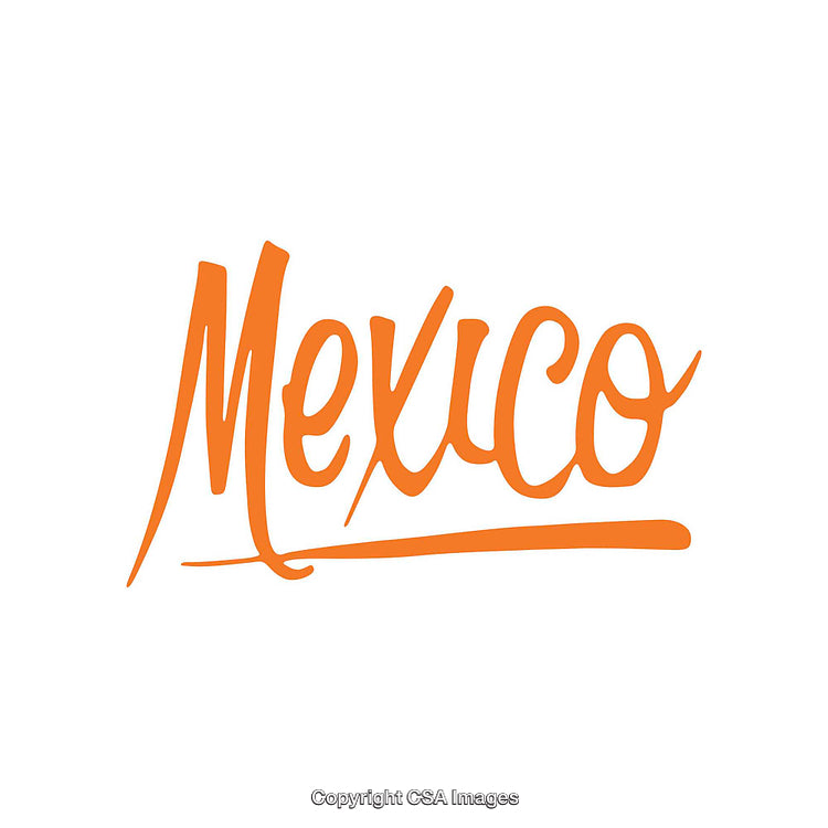 Stylish Orange Script Text Spelling Mexico On White Background