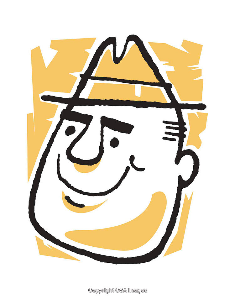Colorful Cartoon Illustration of a Man Wearing a Hat and Smiling