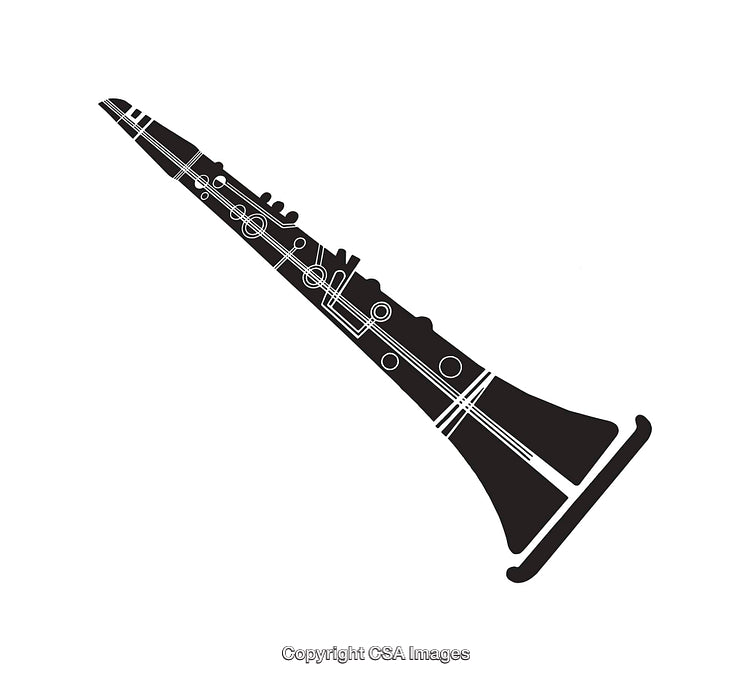 Black and White Clarinet Illustration with Simple Line Art Design