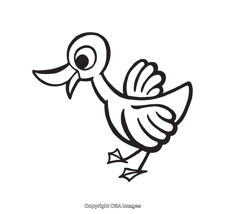 Black And White Line Art Illustration of a Cartoon Duck