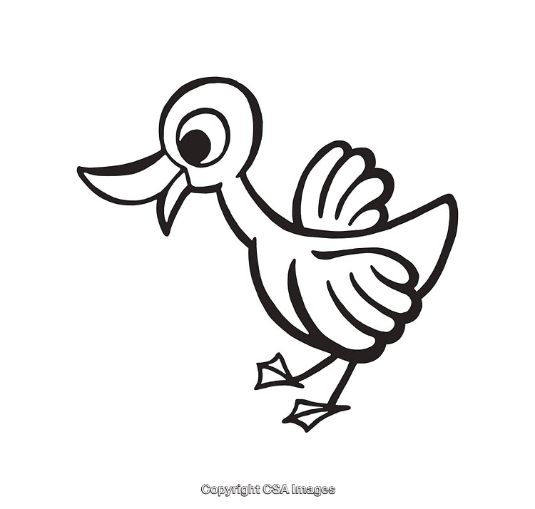 Black And White Line Art Illustration of a Cartoon Duck