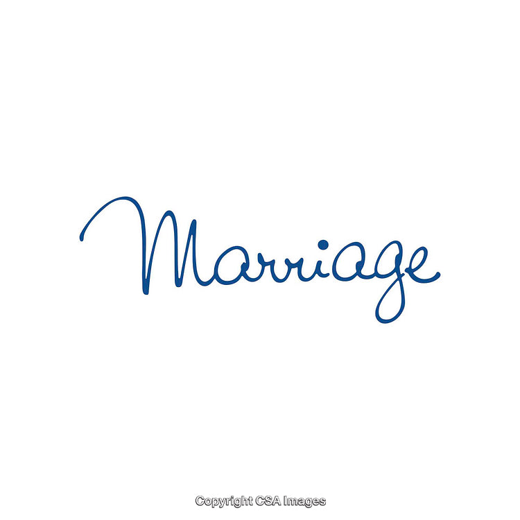 Elegant Handwritten Script of the Word 'Marriage' in Blue Ink