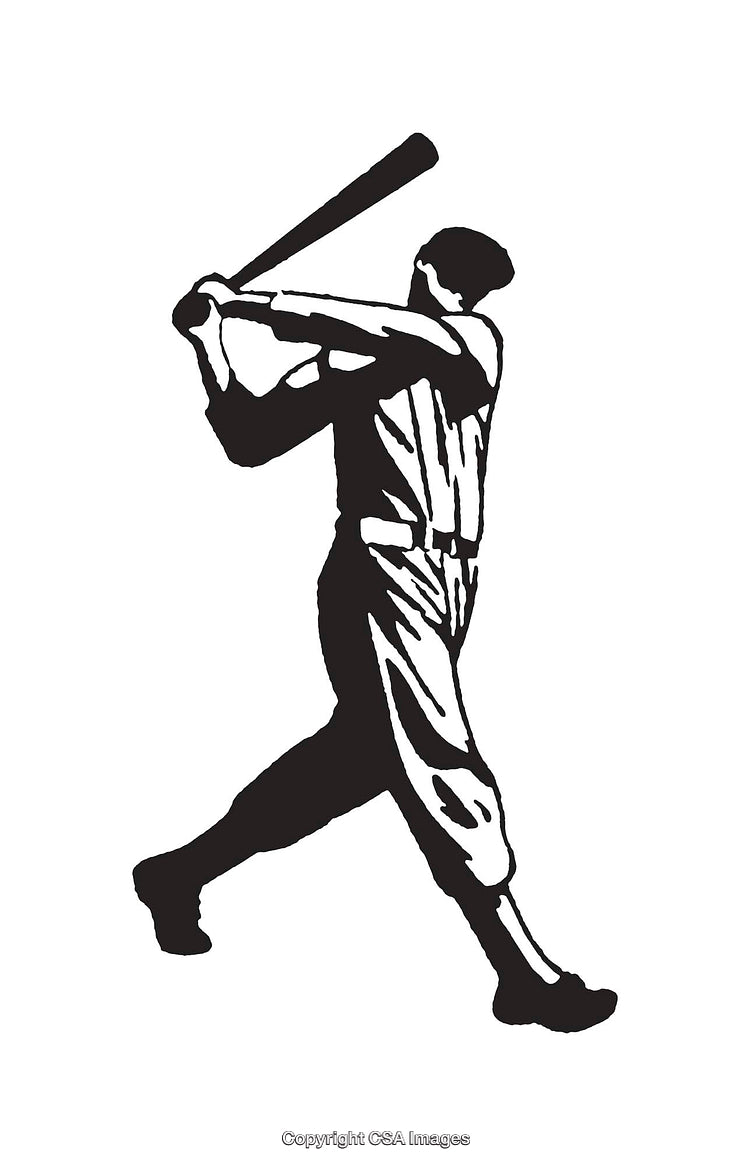 Black and White Line Art of a Baseball Player Swinging a Bat