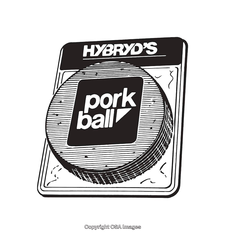Black and White Line Art Illustration of a Packaged Pork Ball Design