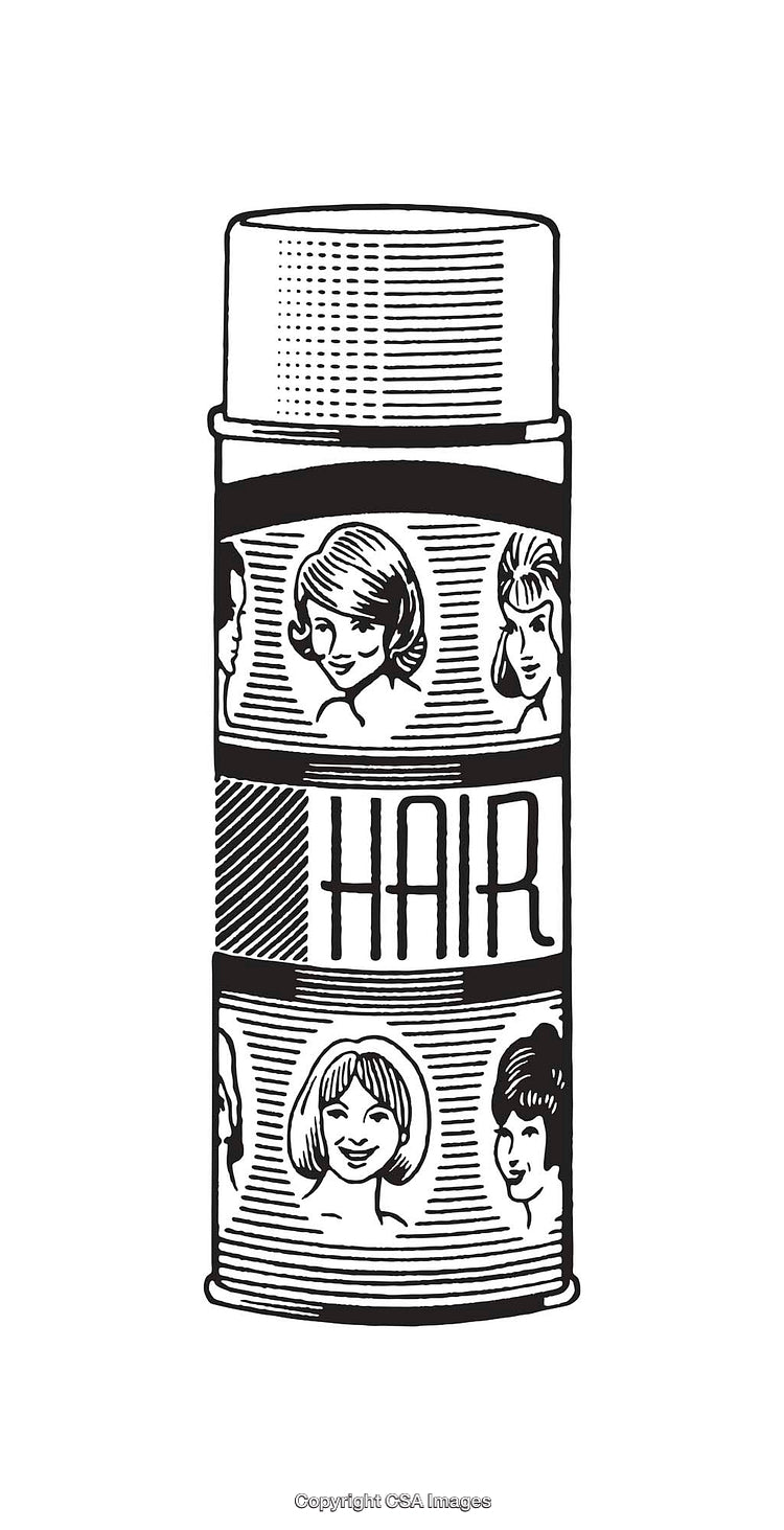 Black and White Line Art of a Vintage Hair Product Bottle