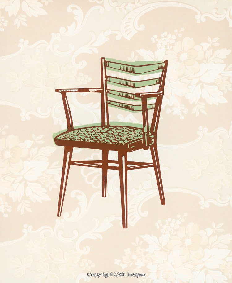 Retro Styled Wooden Chair with Floral Background Design