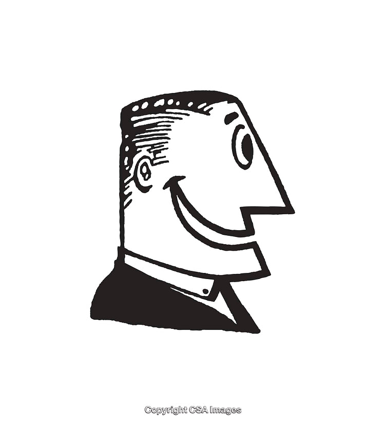 Black and White Line Art Illustration of a Smiling Face in Profile