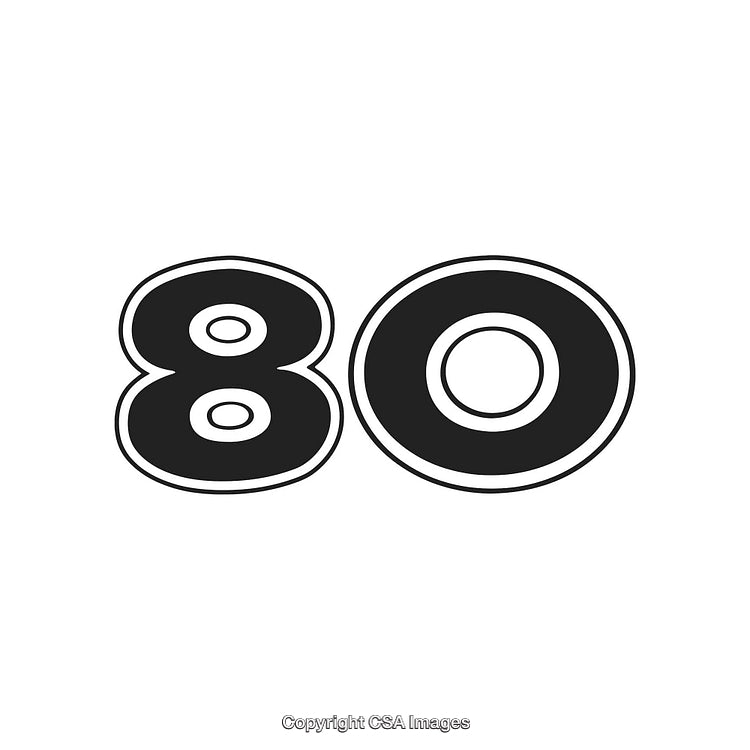 Black Bold Number Eighty on a White Background Isolated
