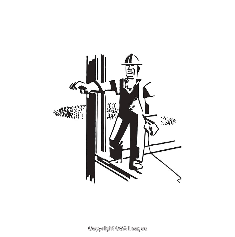 Black And White Line Art of a Construction Worker at Work