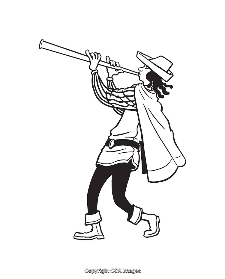 Black and White Line Drawing of a Pied Piper Playing a Flute