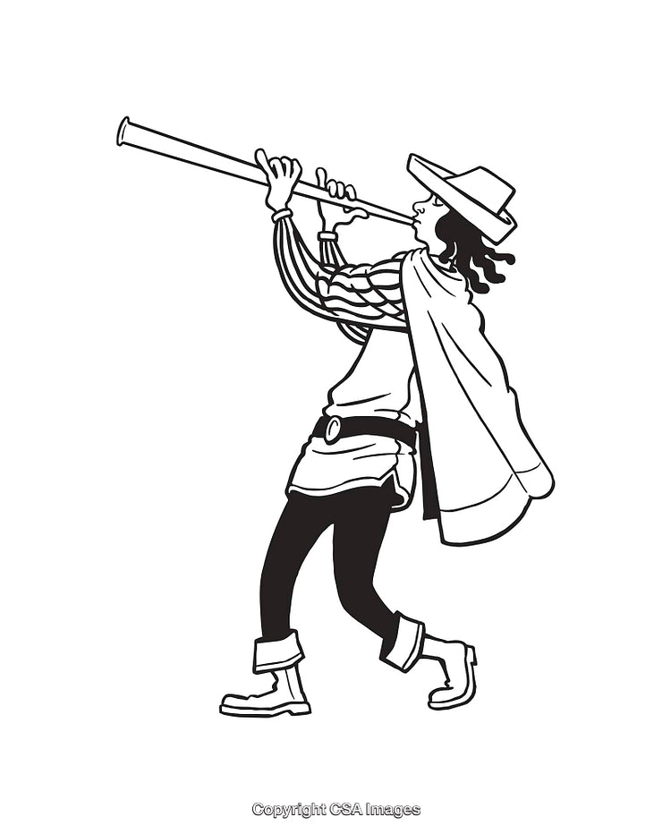 Black and White Line Drawing of a Pied Piper Playing a Flute