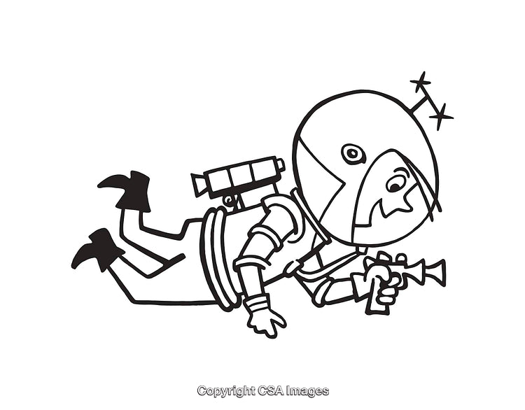 Black and White Line Drawing of an Astronaut Floating in Space