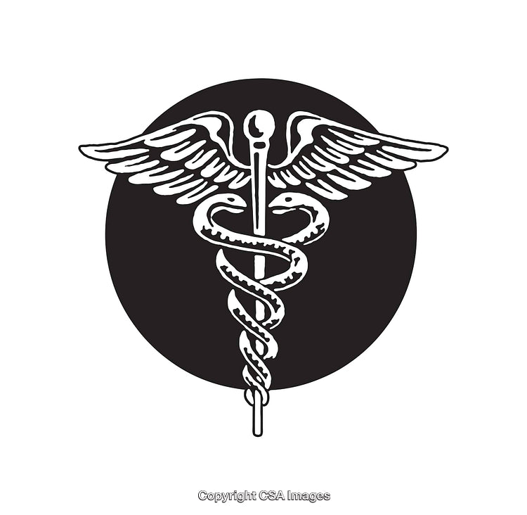 Black and White Line Art of the Caduceus Medical Symbol
