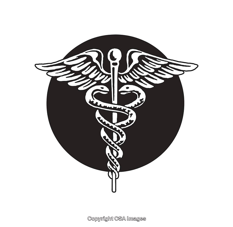 Black and White Line Art of the Caduceus Medical Symbol