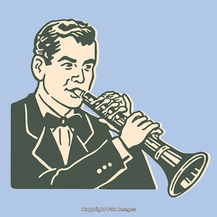 Vintage Illustration of Man Playing the Clarinet in Elegant Attire