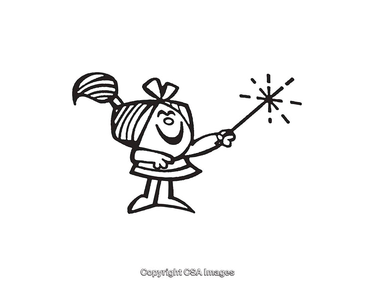 Charming Black and White Line Art of Smiling Child Waving a Wand