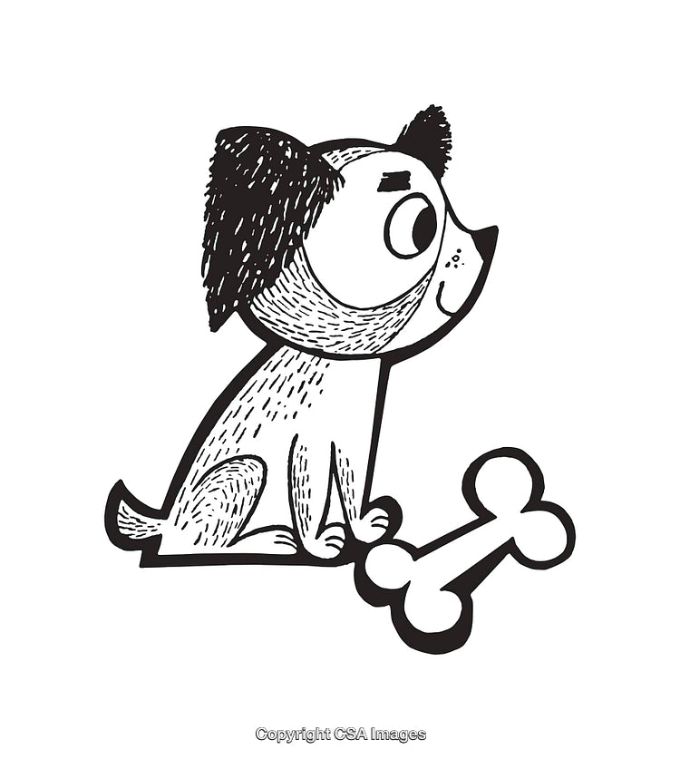 Playful Dog With Bone in Fun Black and White Line Art