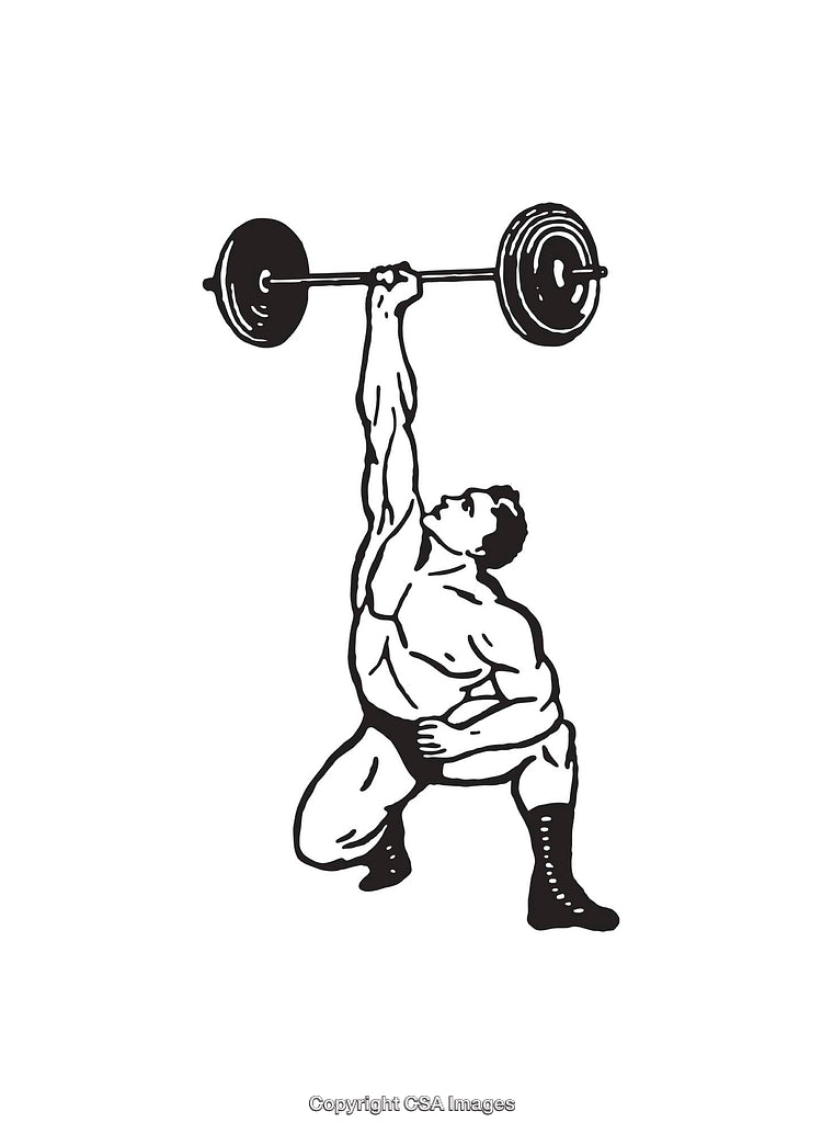 Vintage Illustration of a Strongman Lifting a Heavy Barbell Overhead