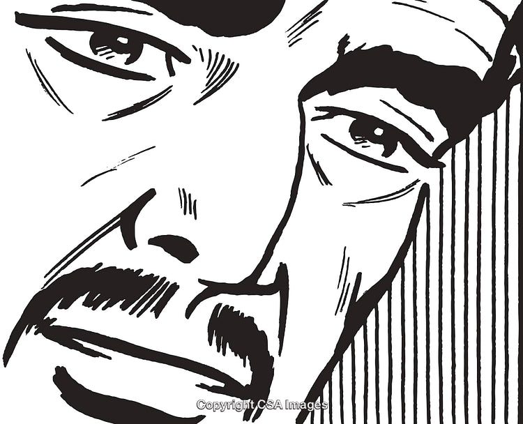 Line Art Illustration of a Man's Face with Bold Expressions