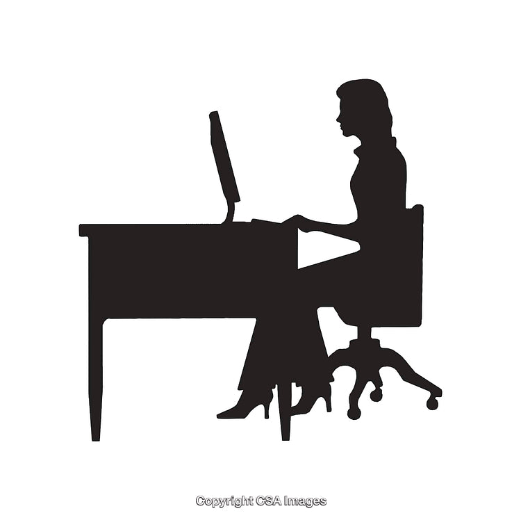 Silhouette of Woman Working at a Computer Desk
