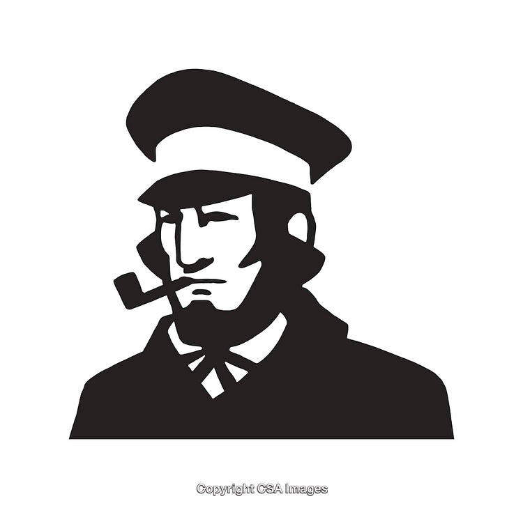 Black and White Sketch of Nautical Captain Smoking a Pipe