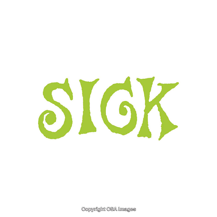 Green Artistic Text Design Depicting the Word Sick on White Background