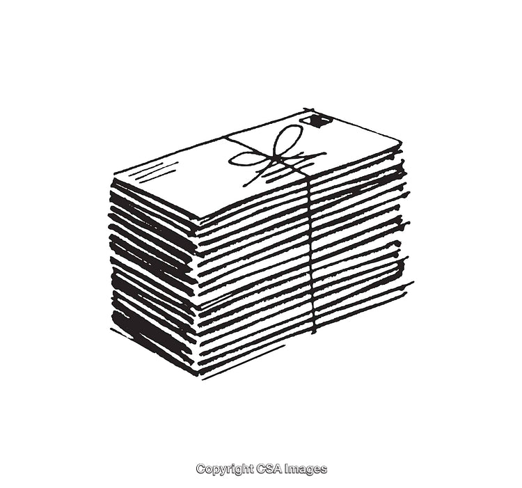 Stack of Bound Documents in Black and White Line Art Illustration