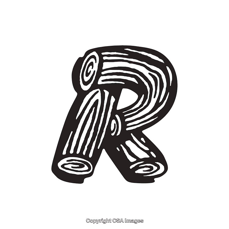 Stylized Wooden Letter R with Natural Log Design