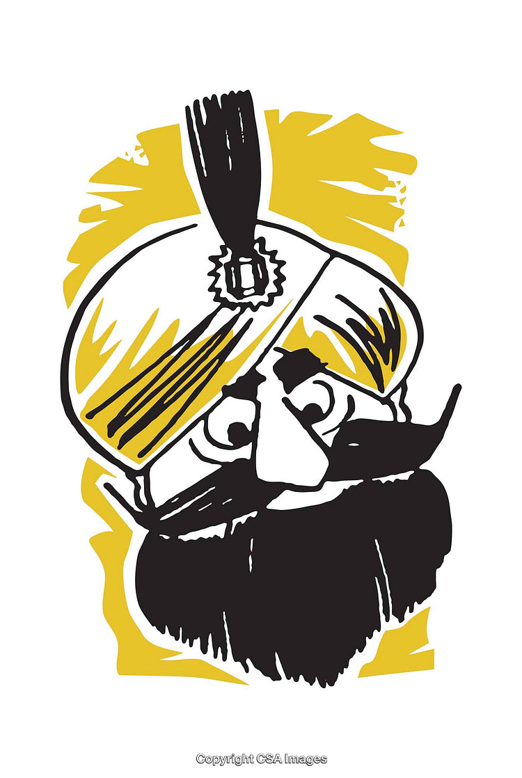 Illustration of a Bearded Man with a Turban in Bold Colors