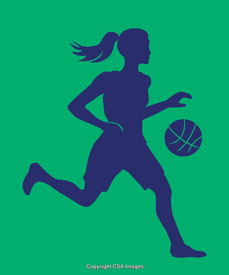 Silhouette Illustration of a Basketball Player in Action on Green Background