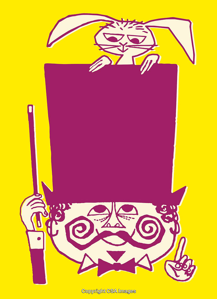 Magician With Top Hat and Bunny in Playful Cartoon Style Illustration