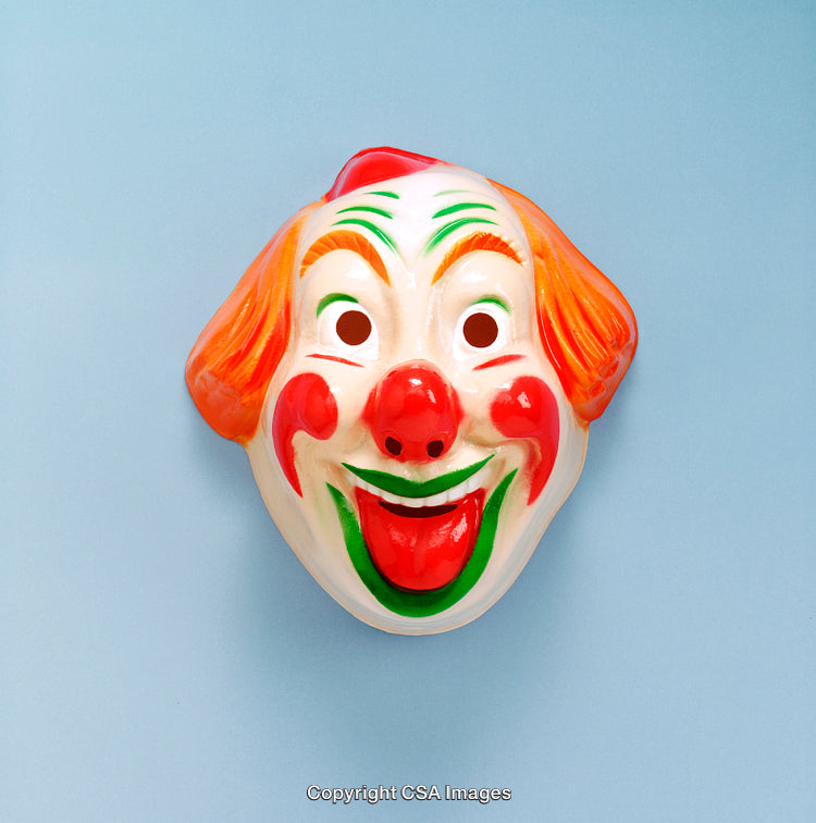 Bright Vibrant Clown Mask on a Minimalist Blue Background