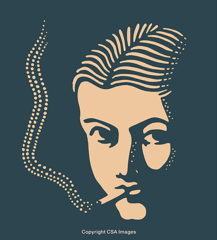 Stylized Line Art Portrait of a Smoking Individual on a Dark Background