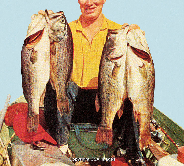 Man Displaying Impressive Fishing Catch in Vibrant Stylized Composition