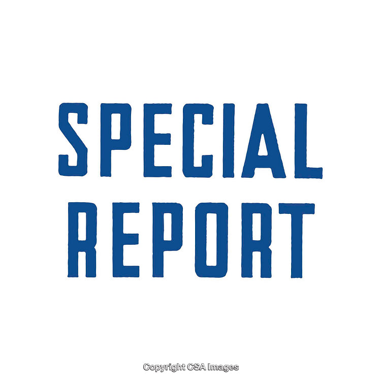 Blue Text Special Report Announcement Design on White Background
