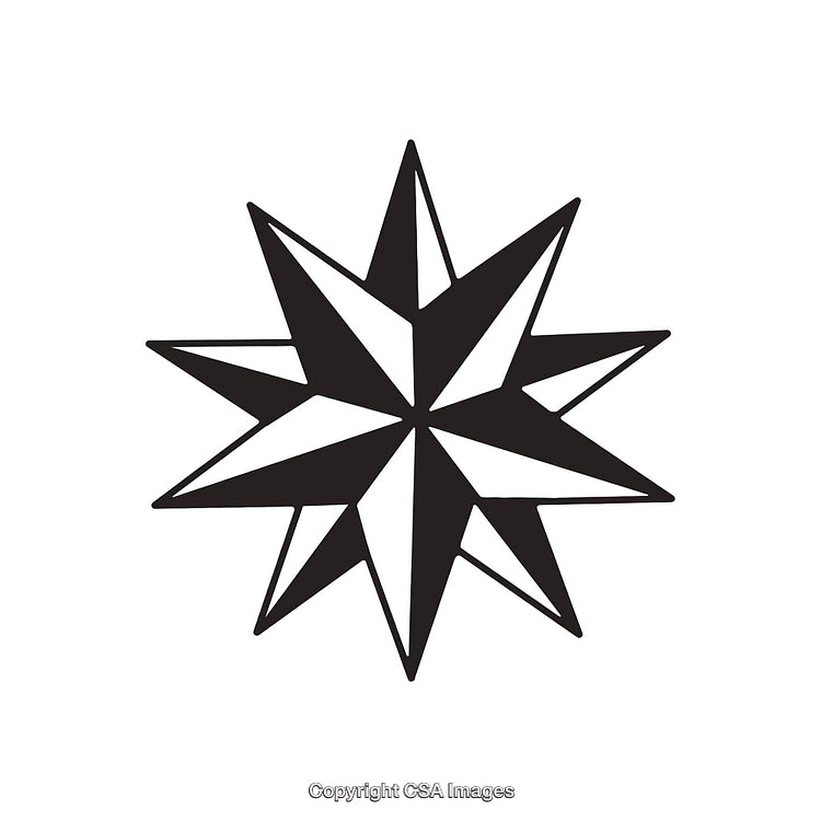 Black And White Eight-Pointed Star Shape With Bold Angular Design