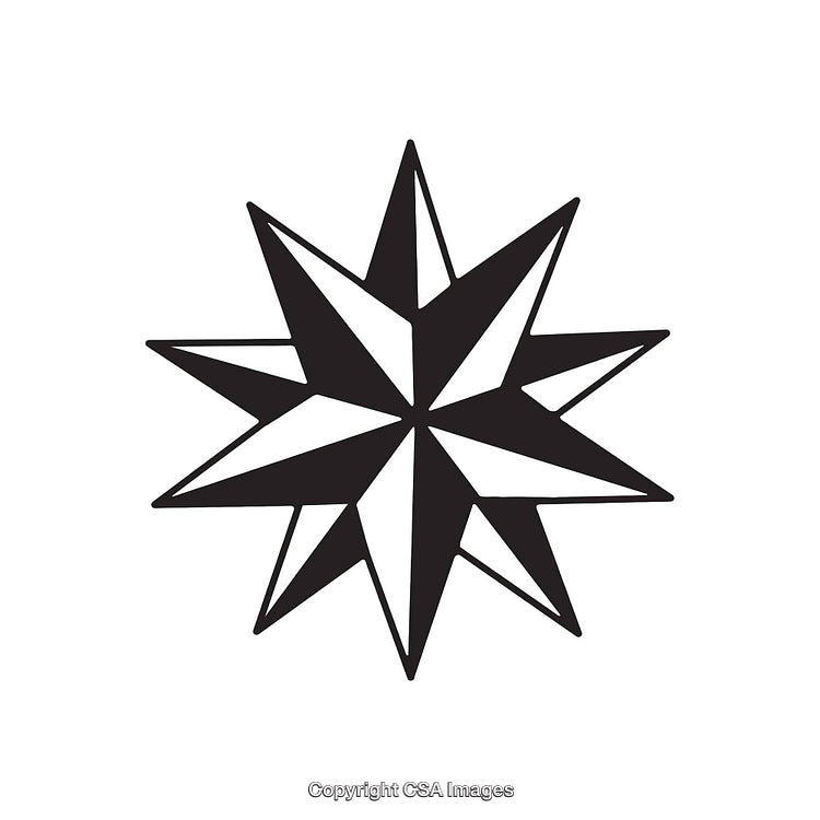 Black And White Eight-Pointed Star Shape With Bold Angular Design