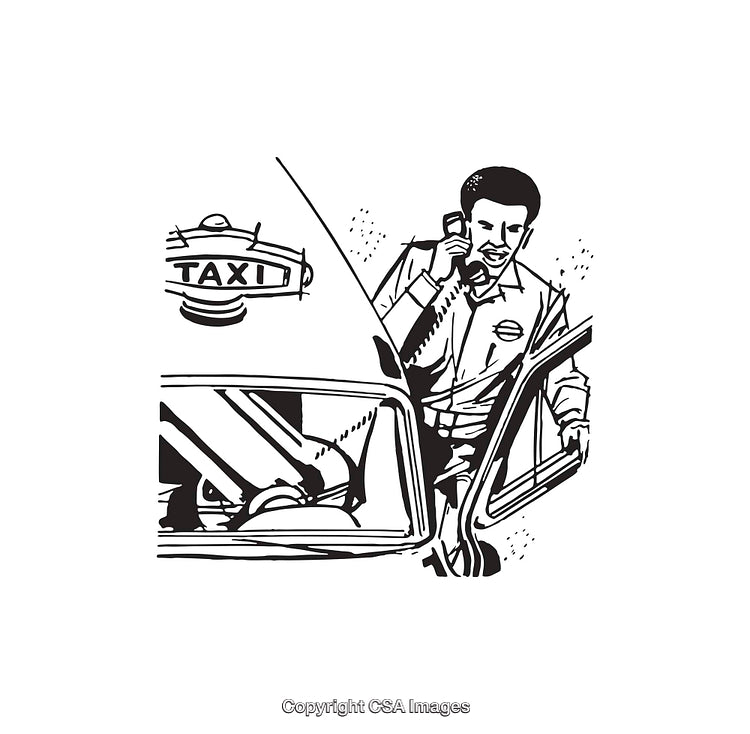 Taxi Driver Speaking on Phone While Preparing Vehicle for a Ride